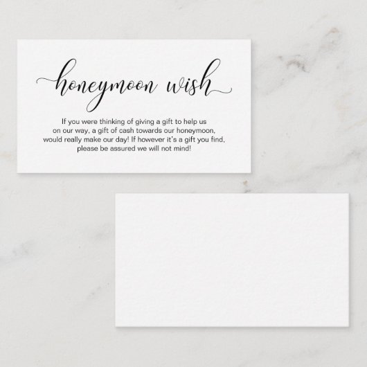 結婚のハネムーンの願いモダンエレガント脚本 エンクロージャーカード (正面/裏面)
