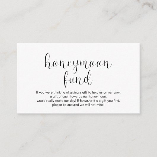 結婚のハネムーンミニマル基金、ブラックフォント エンクロージャーカード (正面)