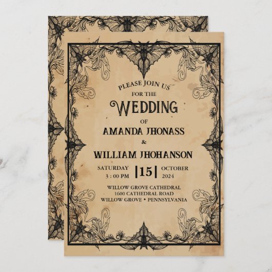 結婚のハロウィンヴィンテージホラーゴシッククール枠 招待状 (正面/裏面)