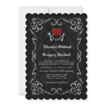 結婚のハロウィーンスケルトン&ハート招待状