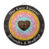 結婚のハートパステルサンセット素朴ウッドトーン名 ダーツボード (正面)