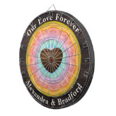 結婚のハートパステルサンセット素朴ウッドトーン名 ダーツボード (正面右)