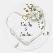 結婚のハートリボン ラウンドシール (正面)