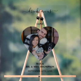 結婚のハート写真カップル愛犬ドリンク アクリルサイン