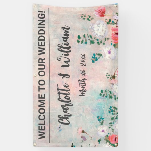 結婚のバナー水彩ワイルドフラワー 横断幕 (縦)