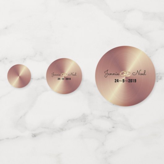 結婚のバラパーソナライズされた金ゴールドテーブル コンフェッティ (裏面)