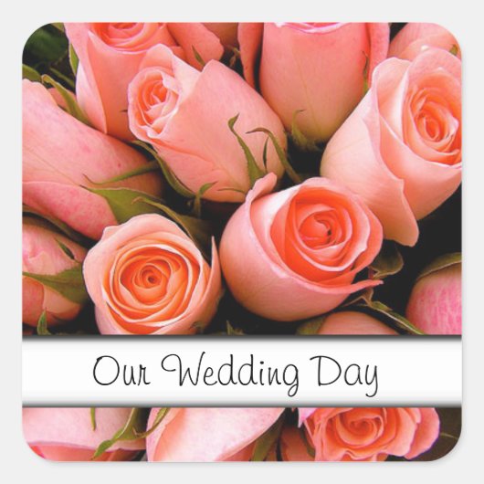 結婚のバラ封筒用シールテンプレート スクエアシール (正面)