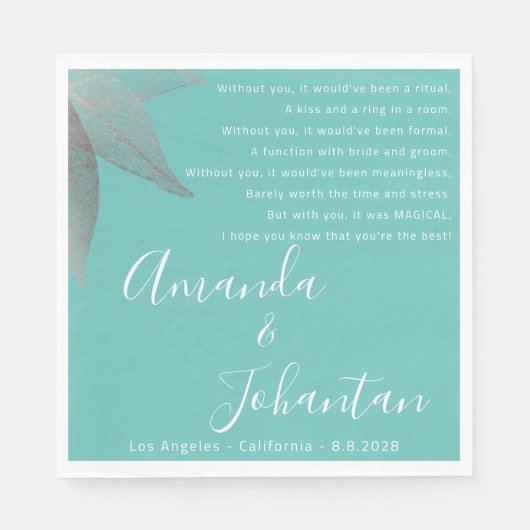 結婚のバラ感謝していフローラ名 スタンダードランチョンナプキン (正面)