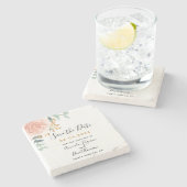 結婚のバラ金ゴールドフローラeucalyptus日付の保存 ストーンコースター (横)