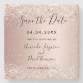 結婚のバラ金ゴールド赤面グリッター日付の保存 ストーンコースター (正面)