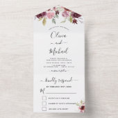 結婚のバーガンディーピンクフローラ花RSVP オールインワン招待状 (内側)