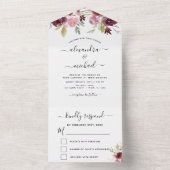 結婚のバーガンディーピンクフローラ花RSVP オールインワン招待状 (内側)
