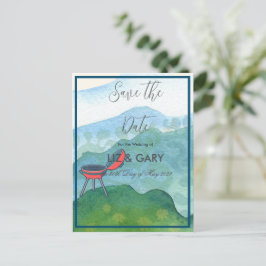 結婚のバーベキュー水の色 – 日付を保存 ポストカード