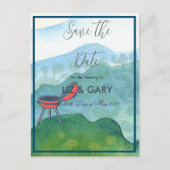 結婚のバーベキュー水の色 – 日付を保存 ポストカード (正面)