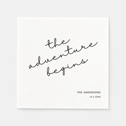 結婚のパーソナライズされたナプキン冒険が始まる スタンダードカクテルナプキン (正面)