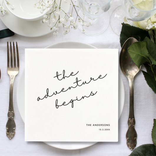 結婚のパーソナライズされたナプキン冒険が始まる スタンダードカクテルナプキン