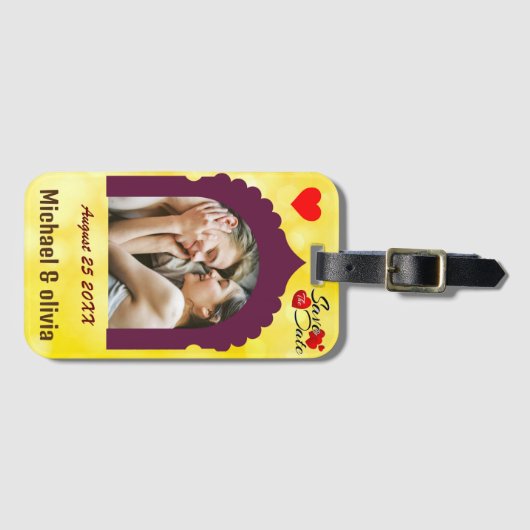 結婚のパーソナライズされたラゲッジタグと写真カスタム付き ラゲッジタグ (正面横)