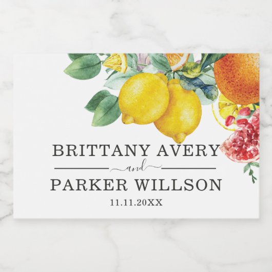 結婚のパーソナライズされた柑橘系水彩植物学 スパークリングワインラベル (シングルラベル)