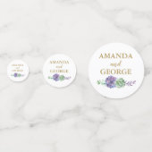 結婚のパーソナライズされた紙吹雪金ゴールドと紫 コンフェッティ (正面)