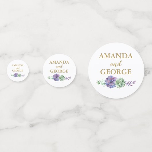 結婚のパーソナライズされた紙吹雪金ゴールドと紫 コンフェッティ (正面)