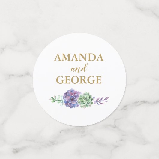 結婚のパーソナライズされた紙吹雪金ゴールドと紫 コンフェッティ (スモール正面)