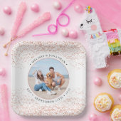 結婚のパーソナライズバラ金ゴールドグリッター写真広場 ペーパープレート (パーティー)