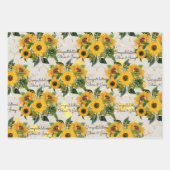 結婚のヒマワリとミツバチが名前を付ける3ギフト ラッピングペーパーシート (正面2)