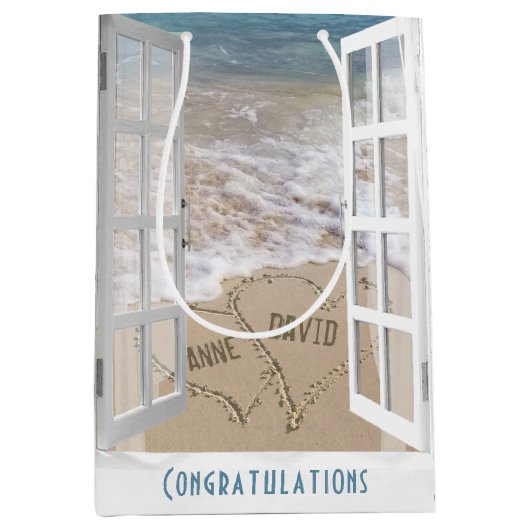 結婚のビーチハート中抱き枕 ミディアムペーパーバッグ (正面)