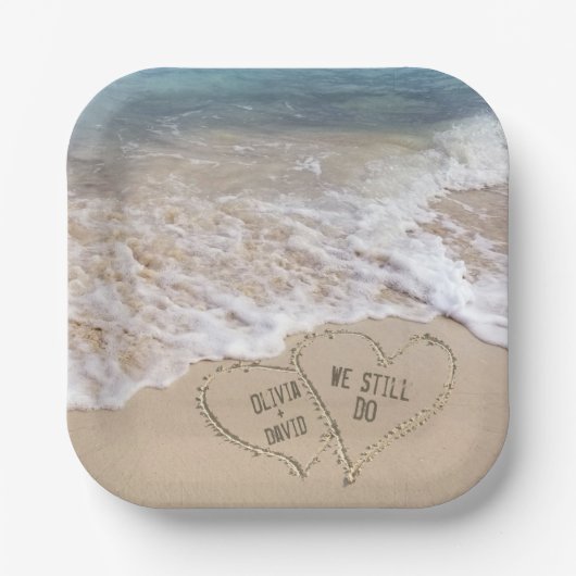 結婚のビーチハート ペーパープレート (正面)
