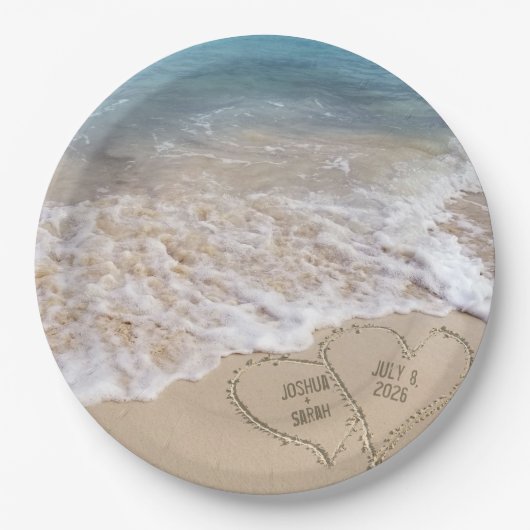 結婚のビーチハート ペーパープレート (正面)