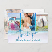 結婚のビーチブルー海3エレガント写真ありがとう ポストカード (正面/裏面)