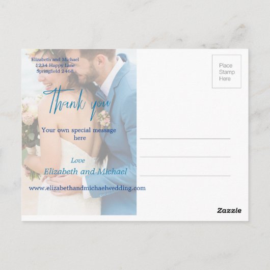 結婚のビーチブルー海3エレガント写真ありがとう ポストカード (裏面)