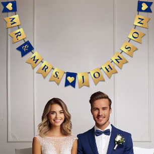 結婚のフェイク王室の金ゴールドミセス名ハート バンティングフラッグ
