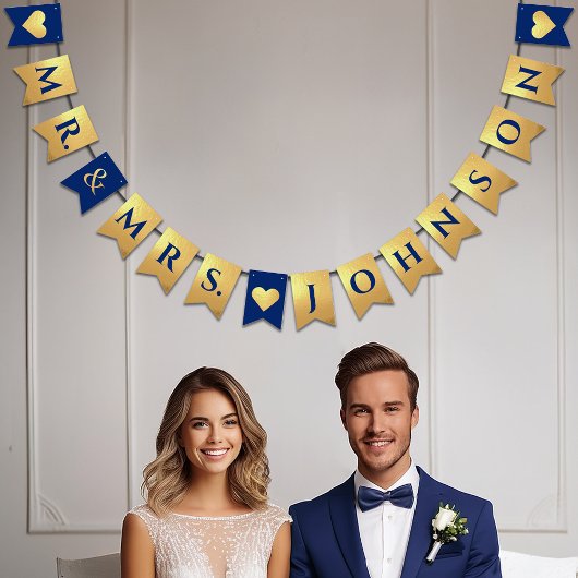 結婚のフェイク王室の金ゴールドミセス名ハート バンティングフラッグ