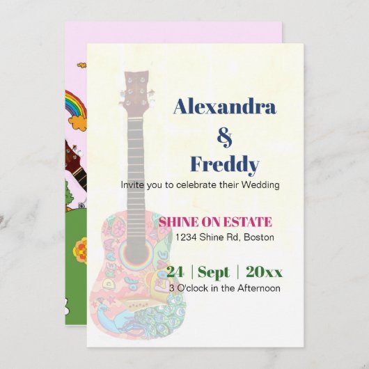 結婚のフェスティバルフィーモダンルド結婚ズ 招待状 (正面/裏面)