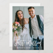 結婚のフォトたった今結婚しましたブラシスクモダンリプト 案内状 (正面/裏面)