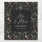 結婚のフォトアーチ水彩植物学長夫妻 ワインラベル (シングルラベル)