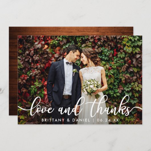 結婚のフォトウッドラブ&カー感謝していド 招待状 (正面/裏面)