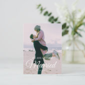 結婚のフォトオーバーレイモダンエレガントシンプル白 ポストカード (スタンド正面)