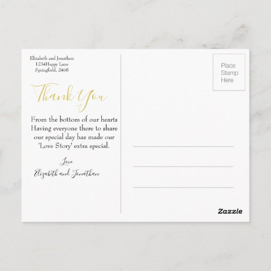 結婚のフォトグリーン金ゴールドインディアンスタイルありがとう ポストカード (裏面)