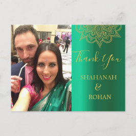 結婚のフォトグリーン金ゴールドインディアンスタイルありがとう ポストカード