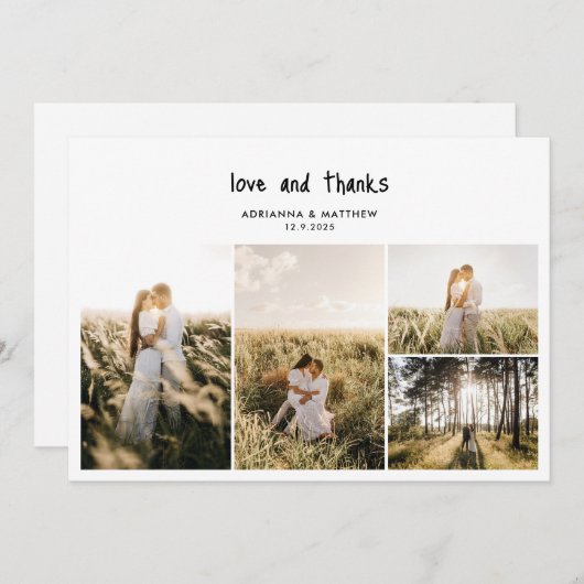 結婚のフォトコラージュカジュアルラヴ&ス感謝していトップ サンキューカード (正面/裏面)