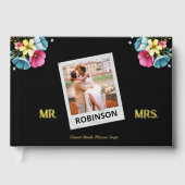 結婚のフォトフラワー金ゴールドのパーソナエレガントイズ ゲストブック (正面)