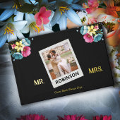 結婚のフォトフラワー金ゴールドのパーソナエレガントイズ ゲストブック