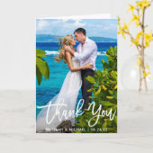 結婚のフォトブモダンラシ文字折りありがとう カード (黄色い花)