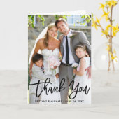結婚のフォトブモダンラシ文字折りありがとう カード (黄色い花)