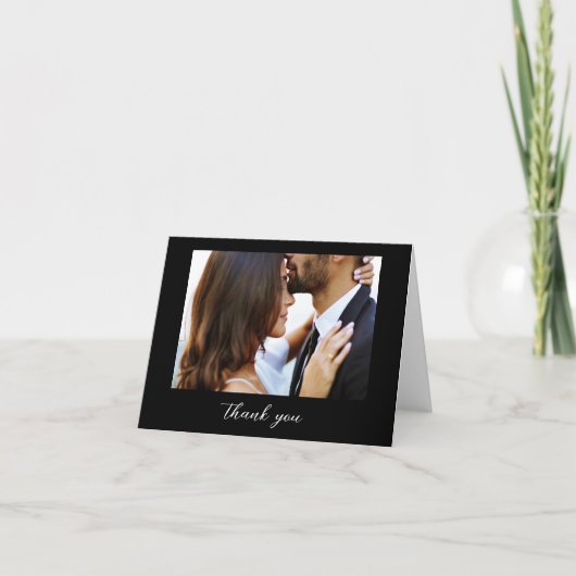 結婚のフォトブラックエレガントスクリプト サンキューカード (正面)