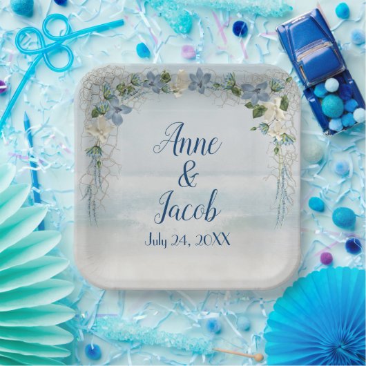 結婚のフローラアーチ海水色 ペーパープレート (パーティー)