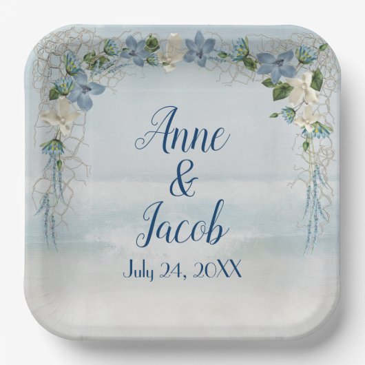 結婚のフローラアーチ海水色 ペーパープレート (正面)