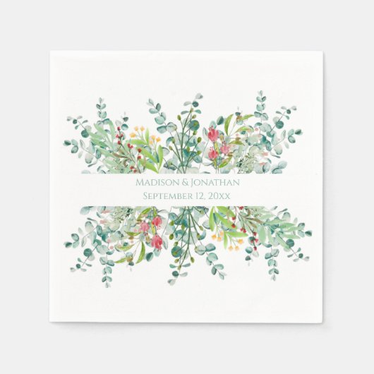 結婚のフローラエレガントの水の色の名前 スタンダードカクテルナプキン (正面)